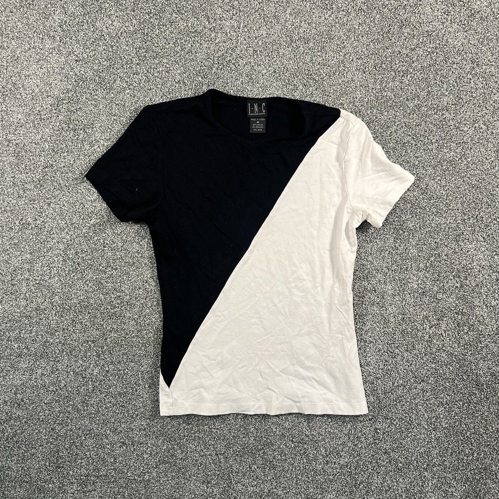 INC International Concepts Mens M T Shirt Black White Colorblock Short Sleeve
